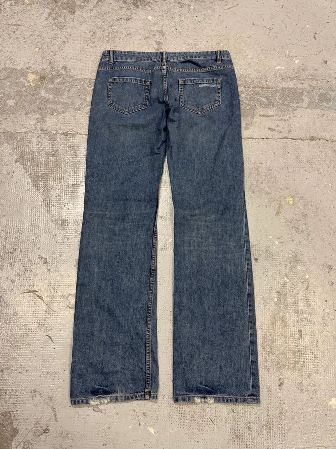 2000s Prada Blue Straight Denim Jeans eznFSCX 4