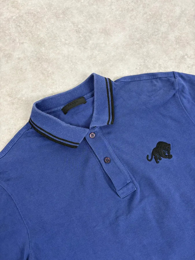 SS2015 Prada Blue Tiger Embroidered Polo eyyIjos 4