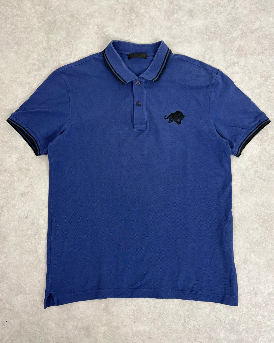 SS2015 Prada Blue Tiger Embroidered Polo eyyIjos 0