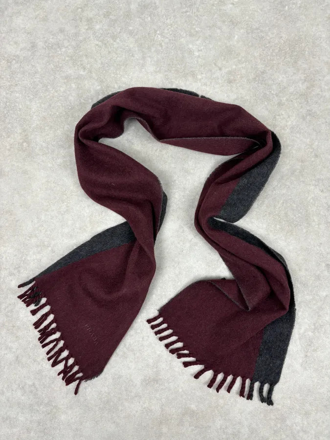 2000s Prada Bordeaux & Grey Cashmere Scarf IzTKdpV 3