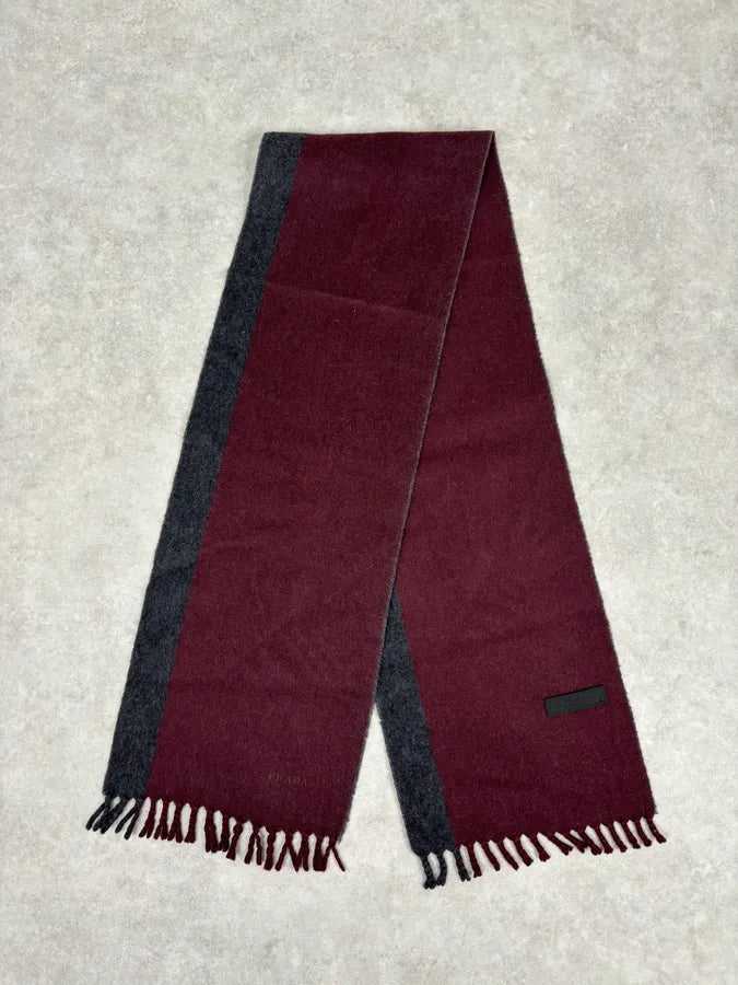 2000s Prada Bordeaux & Grey Cashmere Scarf IzTKdpV 0