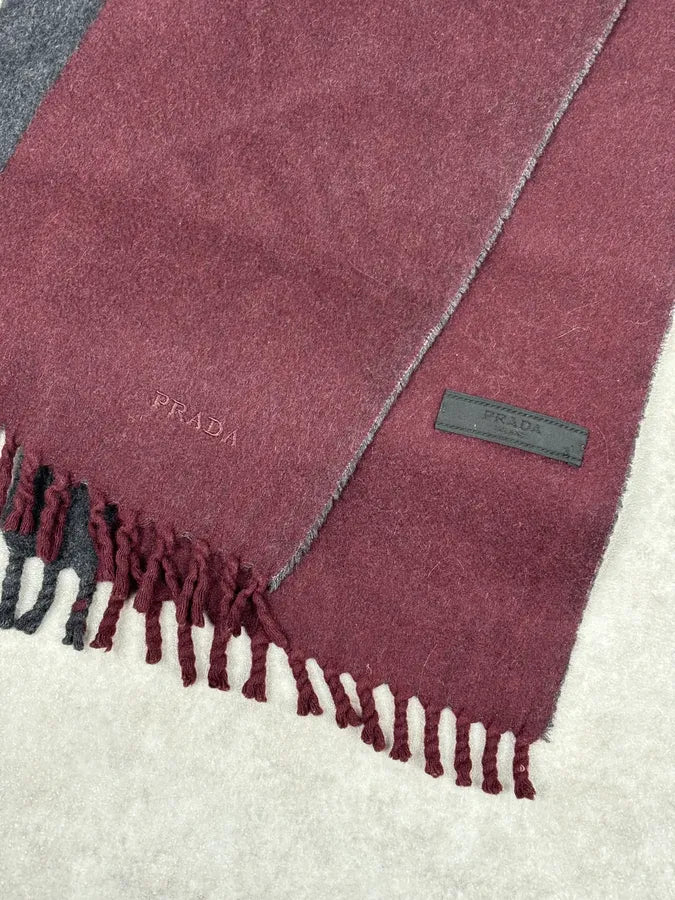 2000s Prada Bordeaux & Grey Cashmere Scarf IzTKdpV 5
