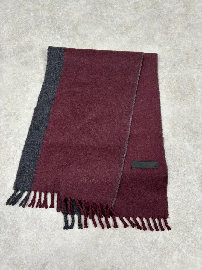 2000s Prada Bordeaux & Grey Cashmere Scarf IzTKdpV 2