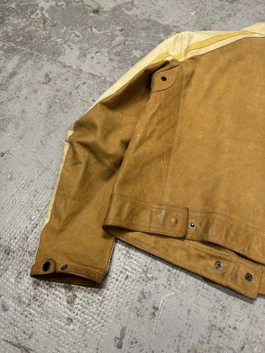 2000s Prada Brown & White Biker Leather Jacket bxedrOZ 11