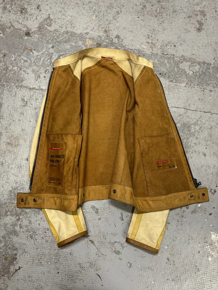 2000s Prada Brown & White Biker Leather Jacket bxedrOZ 4