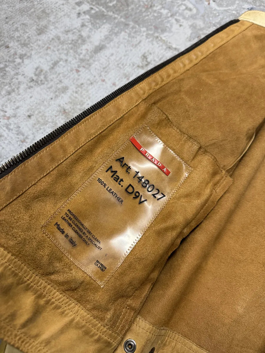 2000s Prada Brown & White Biker Leather Jacket bxedrOZ 6