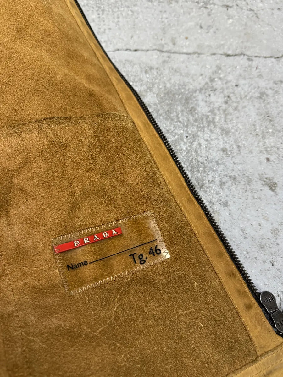 2000s Prada Brown & White Biker Leather Jacket bxedrOZ 8