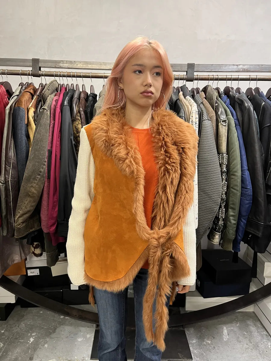 2000s Prada Brown & White Fur Collar Sweater PUFnUaJ 1