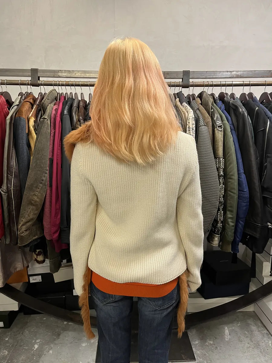 2000s Prada Brown & White Fur Collar Sweater PUFnUaJ 2