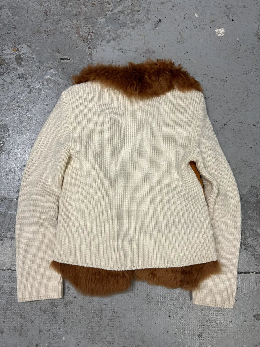 2000s Prada Brown & White Fur Collar Sweater PUFnUaJ 3