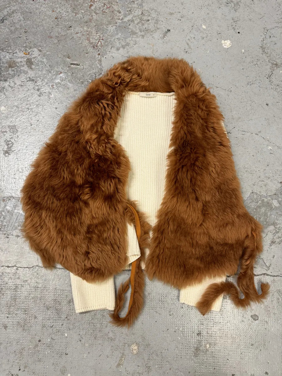 2000s Prada Brown & White Fur Collar Sweater PUFnUaJ 5