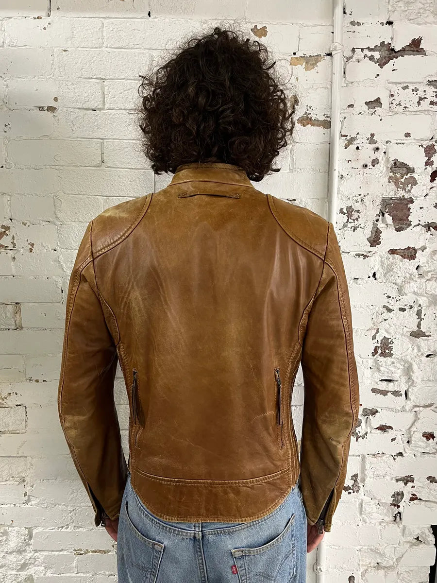 2000s Prada Brown Aged Leather Biker Jacket OeyhZrw 2