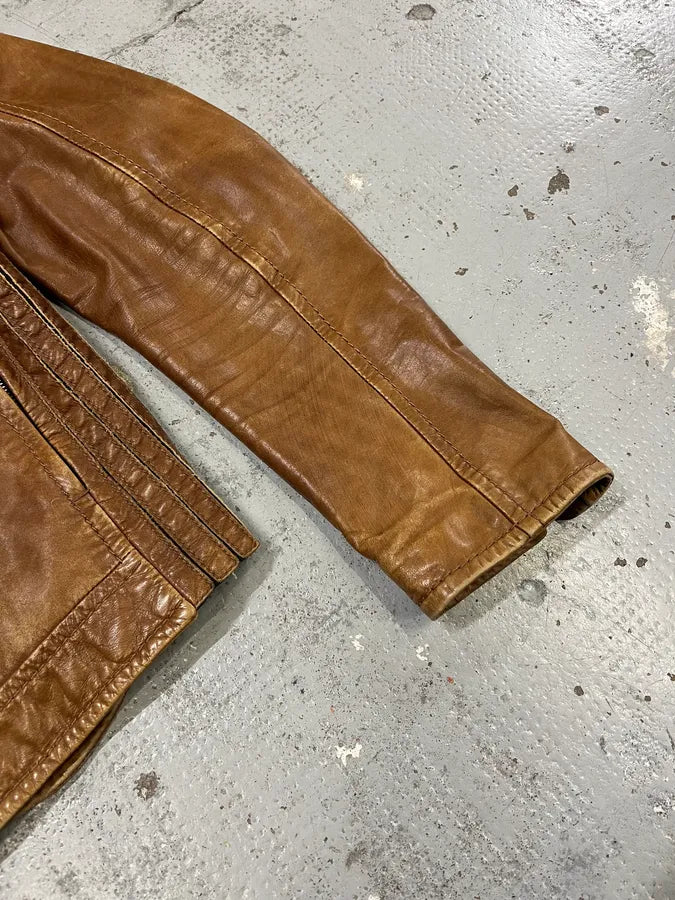 2000s Prada Brown Aged Leather Biker Jacket OeyhZrw 5