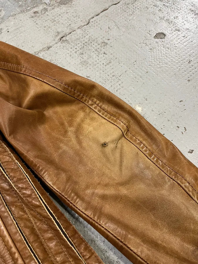 2000s Prada Brown Aged Leather Biker Jacket OeyhZrw 8