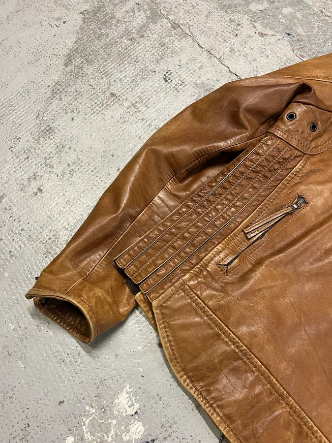 2000s Prada Brown Aged Leather Biker Jacket OeyhZrw 9