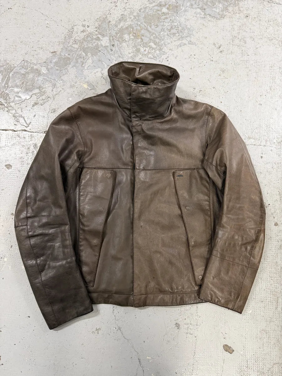 2000s Prada Brown Avant-Garde Biker Leather Jacket ypviiTY 1