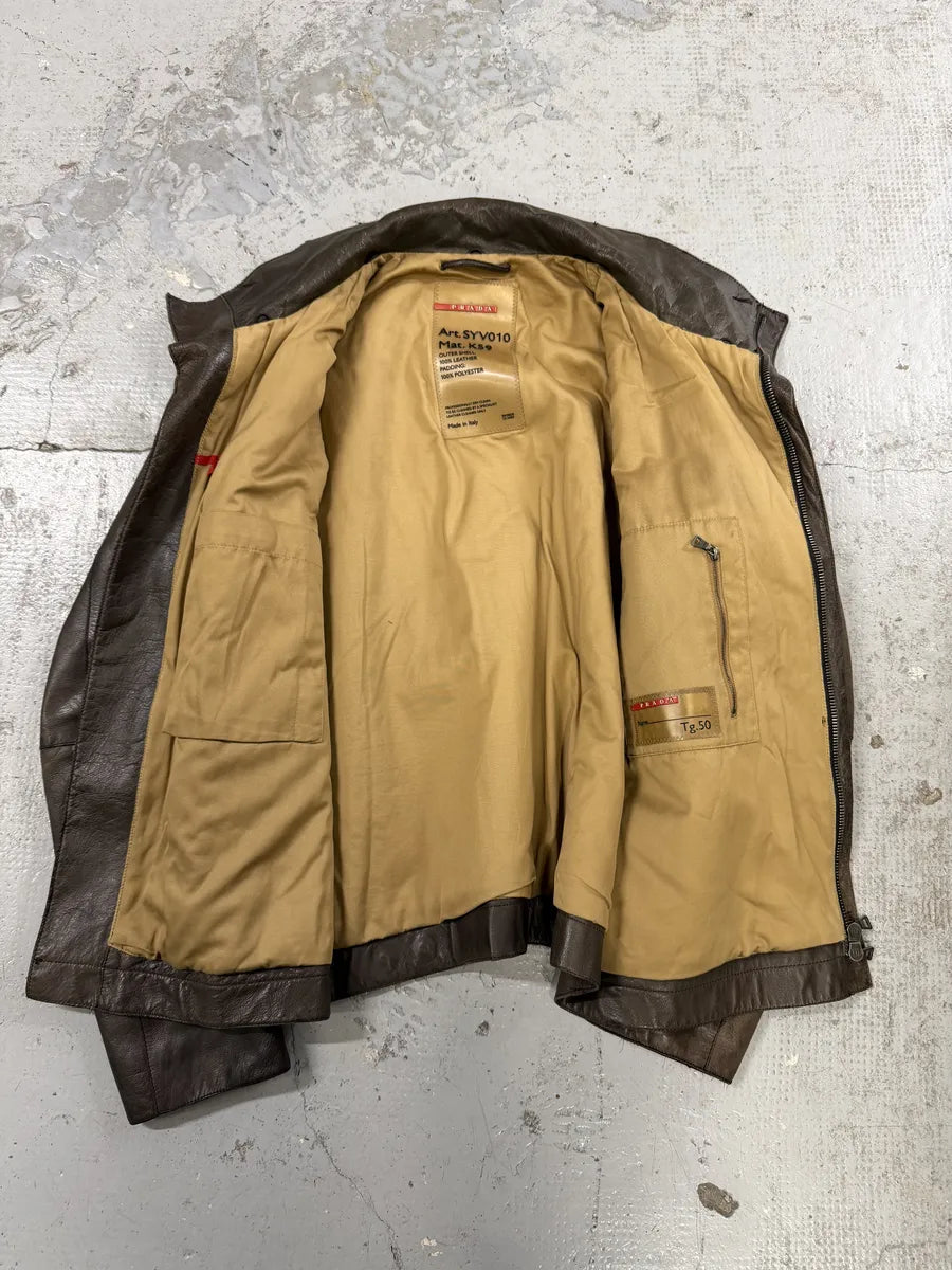 2000s Prada Brown Avant-Garde Biker Leather Jacket ypviiTY 10