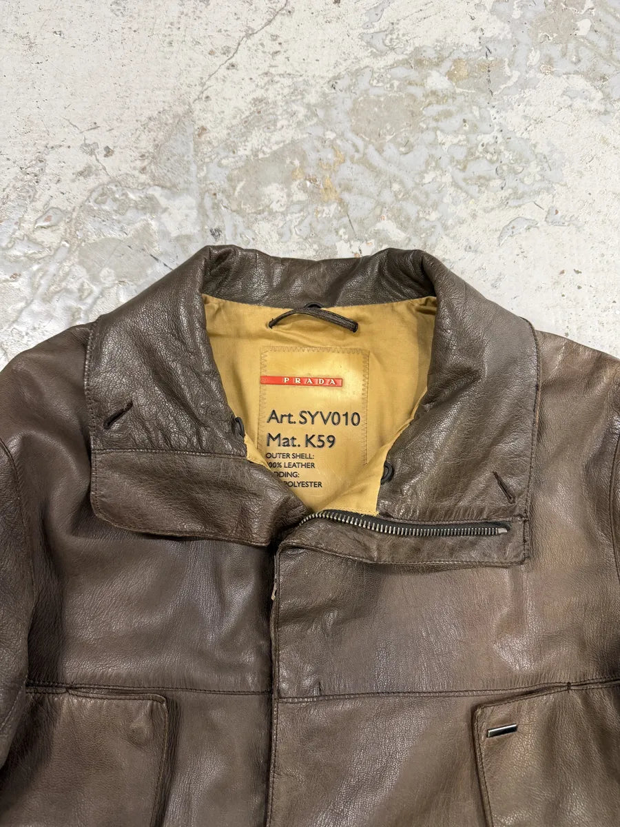 2000s Prada Brown Avant-Garde Biker Leather Jacket ypviiTY 13
