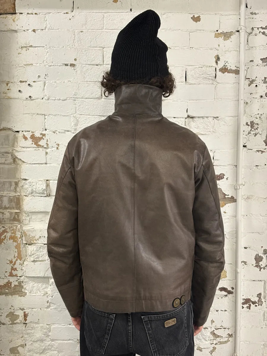 2000s Prada Brown Avant-Garde Biker Leather Jacket ypviiTY 3