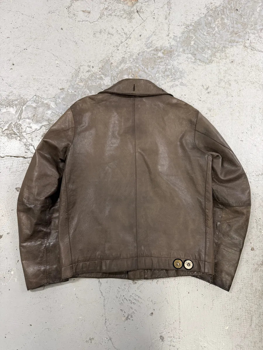 2000s Prada Brown Avant-Garde Biker Leather Jacket ypviiTY 4