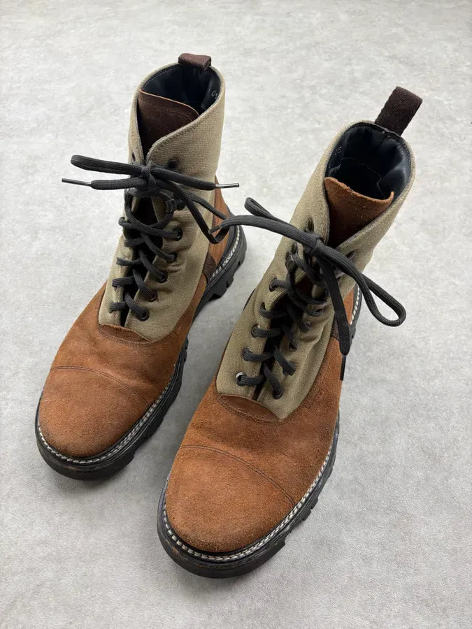 2000s Prada Brown & Beige Suede Leather Lace-Up Combat Boots sJYeSQH 2