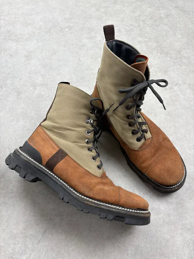 2000s Prada Brown & Beige Suede Leather Lace-Up Combat Boots sJYeSQH 4