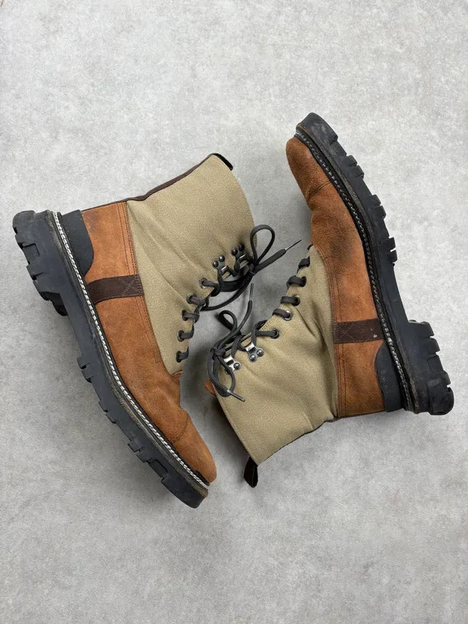 2000s Prada Brown & Beige Suede Leather Lace-Up Combat Boots sJYeSQH 5