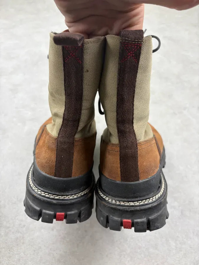 2000s Prada Brown & Beige Suede Leather Lace-Up Combat Boots sJYeSQH 6