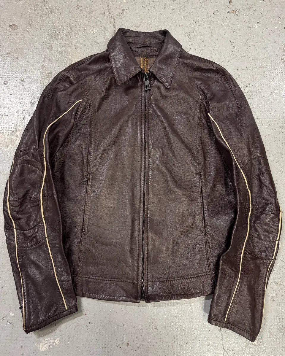 2000s Prada Brown Biker Leather Jacket (XS) 0