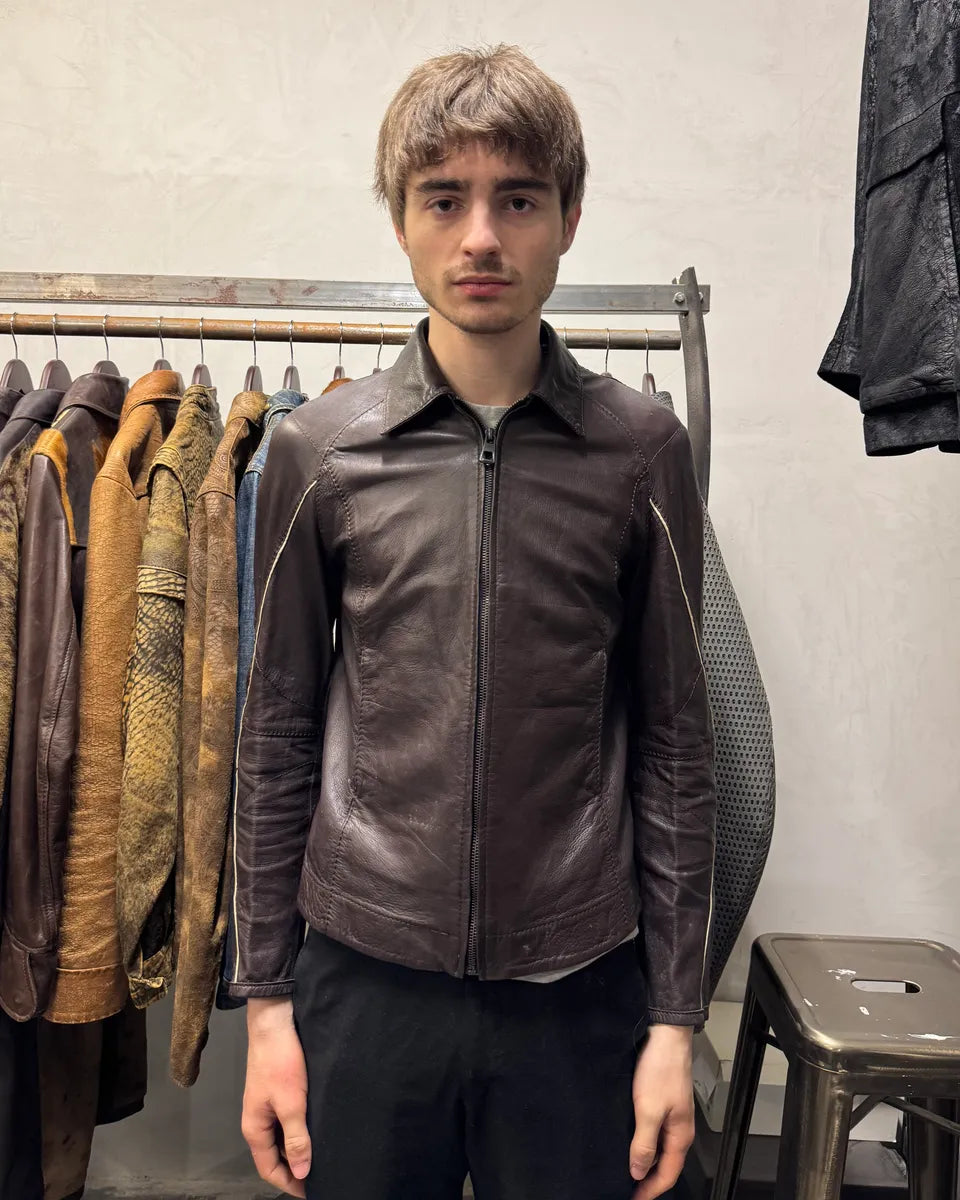 2000s Prada Brown Biker Leather Jacket (XS) 1
