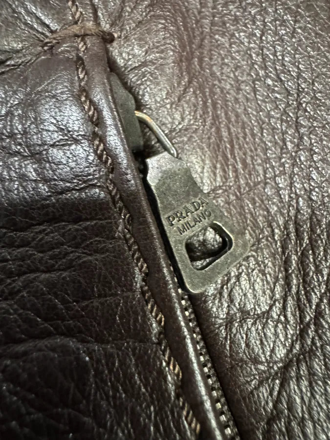 2000s Prada Brown Biker Leather Jacket (XS) 12