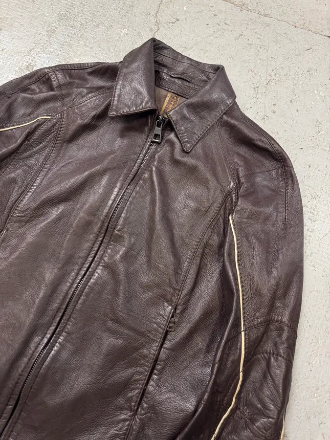 2000s Prada Brown Biker Leather Jacket (XS) 2