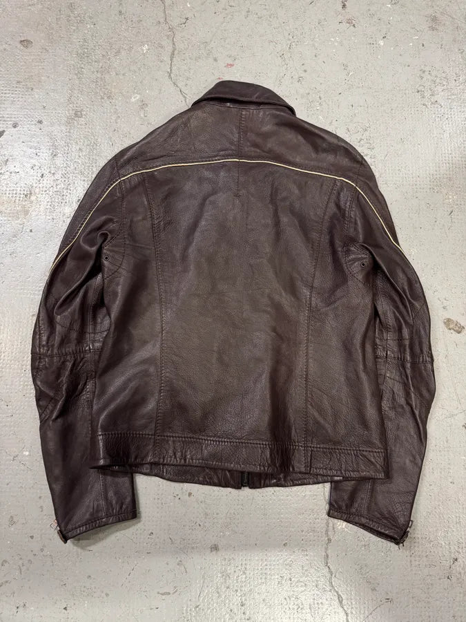2000s Prada Brown Biker Leather Jacket (XS) 3