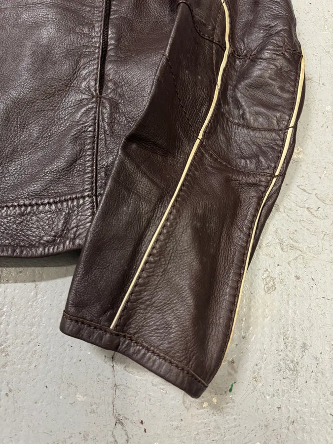 2000s Prada Brown Biker Leather Jacket (XS) 4