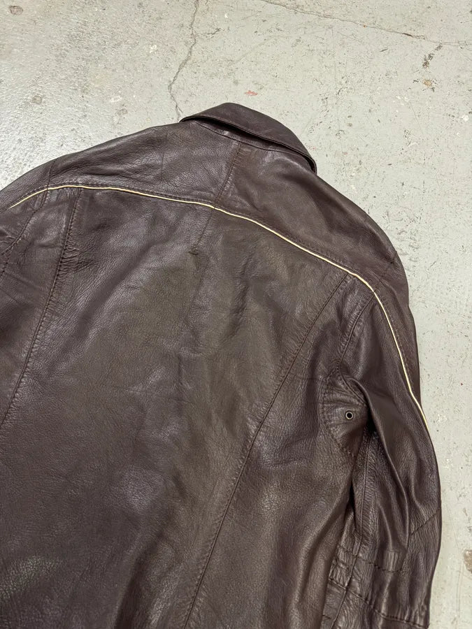 2000s Prada Brown Biker Leather Jacket (XS) 5