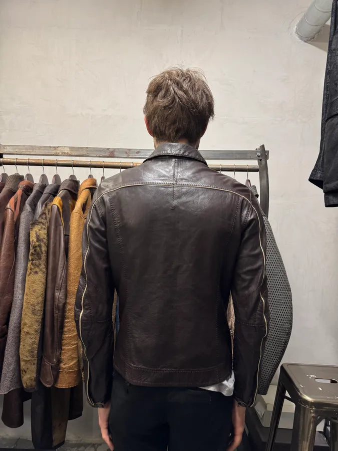 2000s Prada Brown Biker Leather Jacket (XS) 7