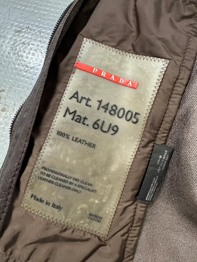 2000s Prada Brown Biker Leather Jacket (XS) 9