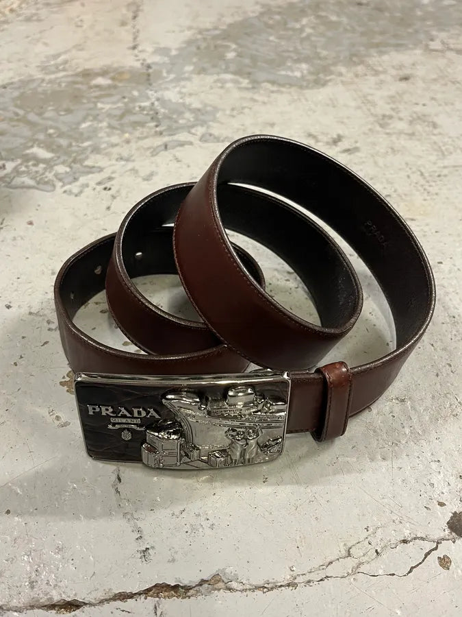 2000s Prada Brown Boat Buckle Leather Belt ubVTraI 2