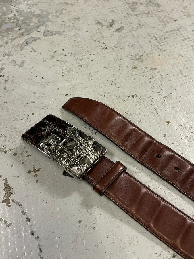 2000s Prada Brown Boat Buckle Leather Belt ubVTraI 3