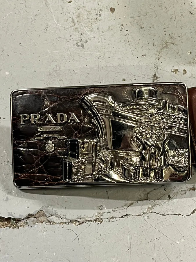 2000s Prada Brown Boat Buckle Leather Belt ubVTraI 5
