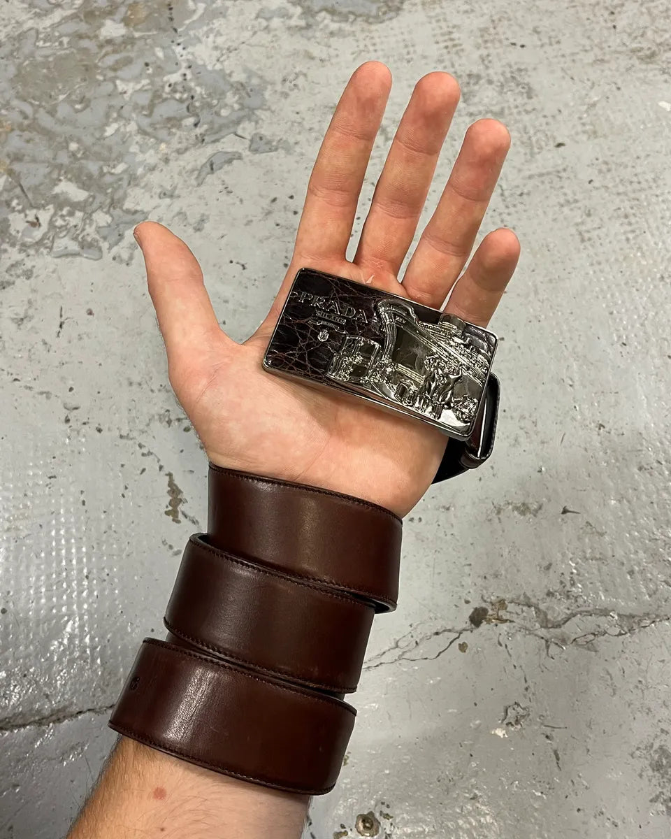 2000s Prada Brown Boat Buckle Leather Belt ubVTraI 0