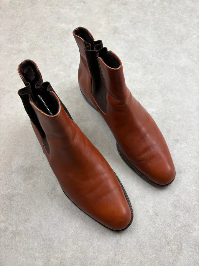 2000s Prada Brown Classy Leather Chelsea Boots TZgdkhc 3