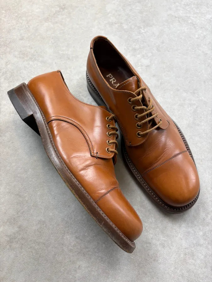 2000s Prada Brown Classy Leather Derbys XnzVgxt 4