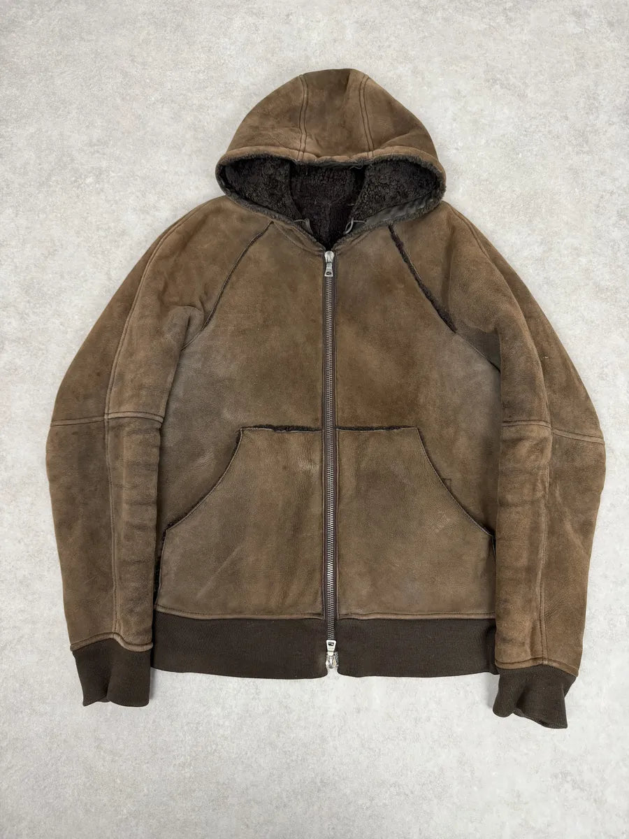 2000s Prada Brown Eroded Hooded Leather Jacket LyobzyS 0