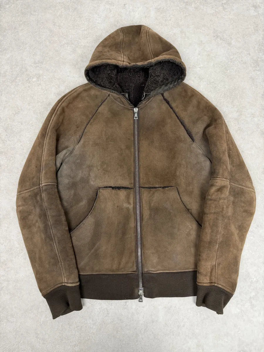 2000s Prada Brown Eroded Hooded Leather Jacket LyobzyS 10