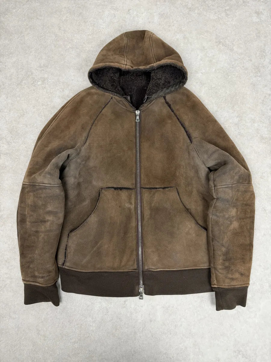 2000s Prada Brown Eroded Hooded Leather Jacket LyobzyS 11