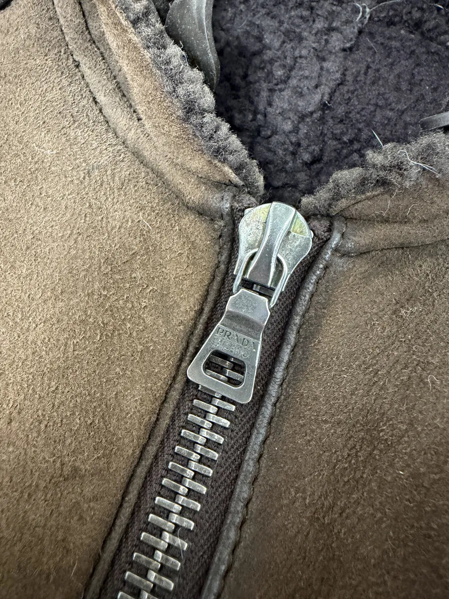 2000s Prada Brown Eroded Hooded Leather Jacket LyobzyS 12