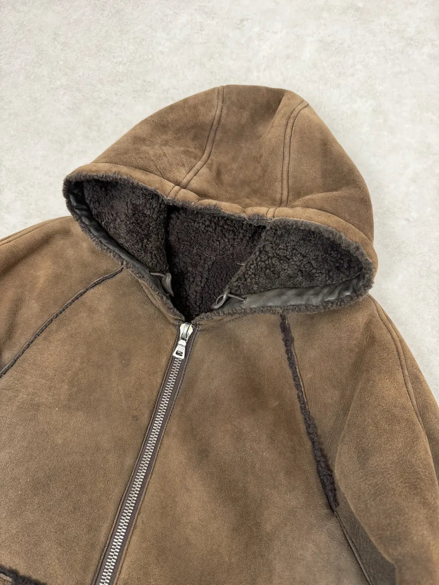 2000s Prada Brown Eroded Hooded Leather Jacket LyobzyS 13