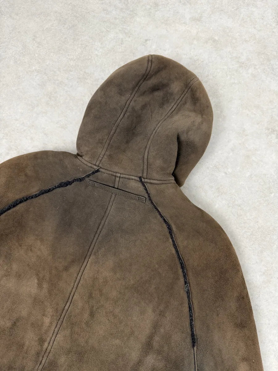 2000s Prada Brown Eroded Hooded Leather Jacket LyobzyS 9