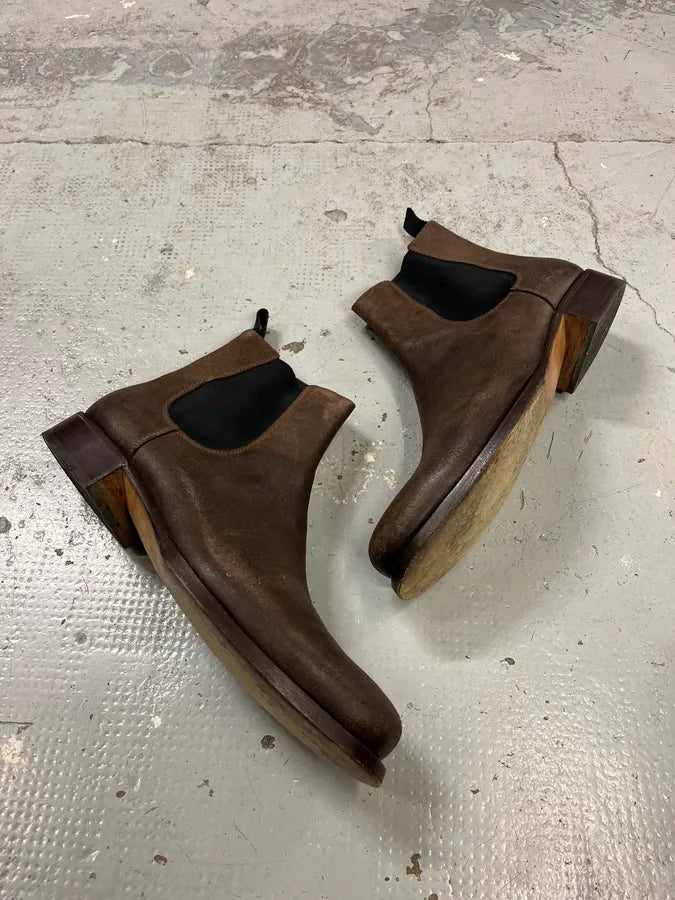 2000s Prada Brown Eroded Leather Boots mERSfcq 1